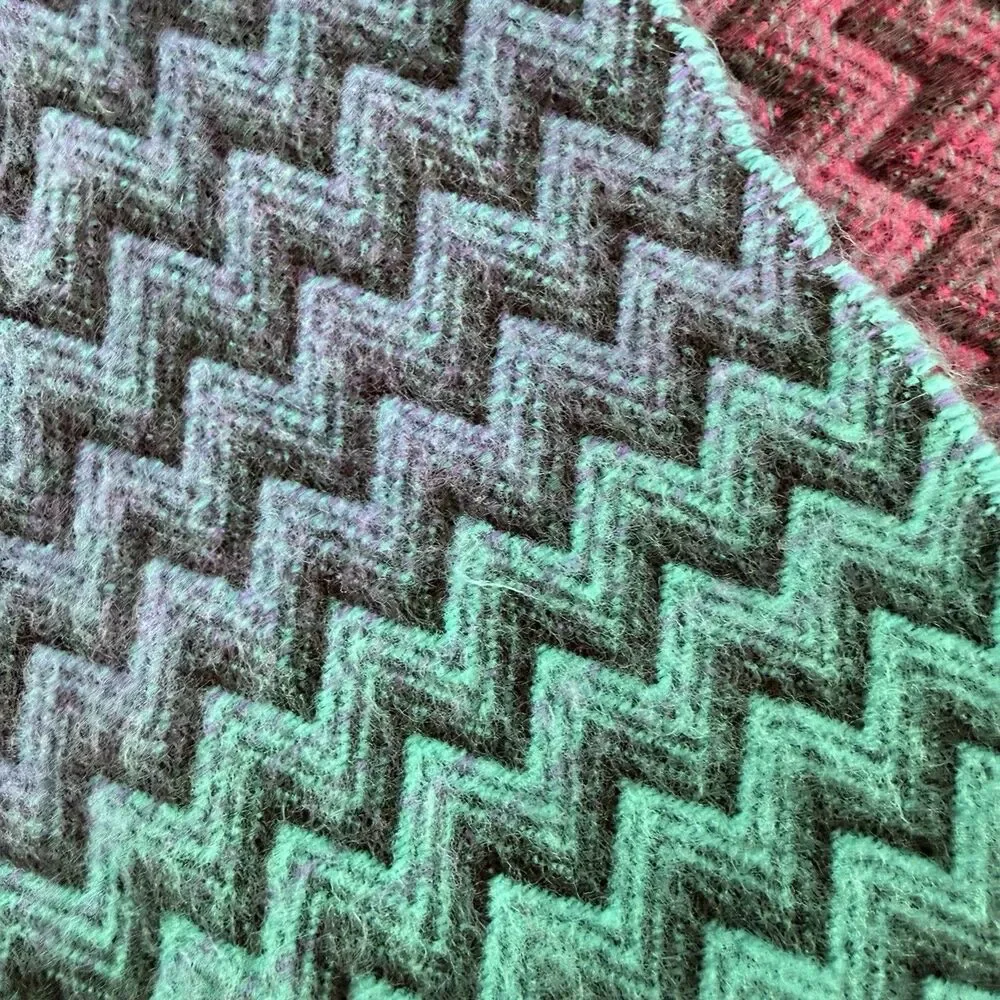 Scottish 100% Cashmere Zig Zag Scarf 70x12 Made In Scotland Pink Blue Purple